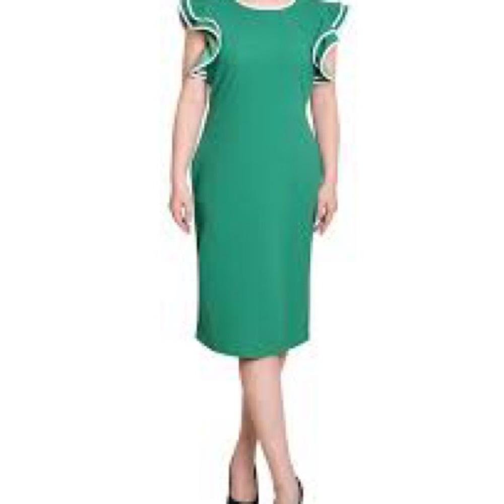 💚 NEW WITH TAGS 💚 NY Collection Green Midi Dress with Ruffle Detail 💚